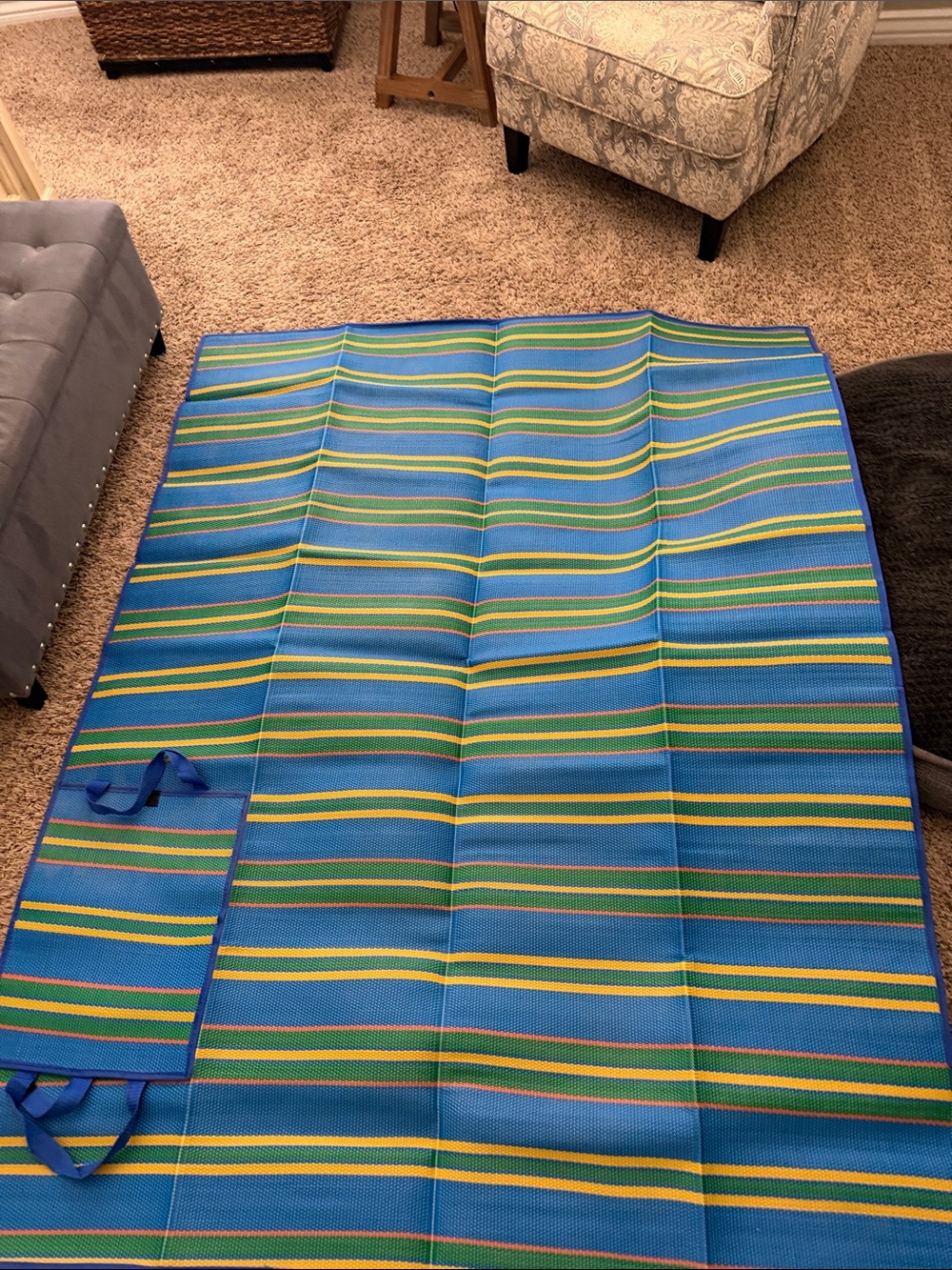 Blue & Yellow Striped Outdoor Mat